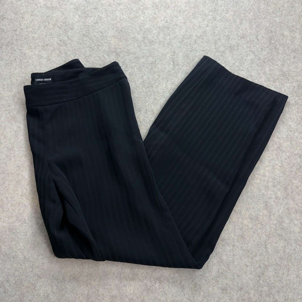 Giorgio Armani Women's 42 Black Pin Striped Dress Pants Italy Made Side Zipper